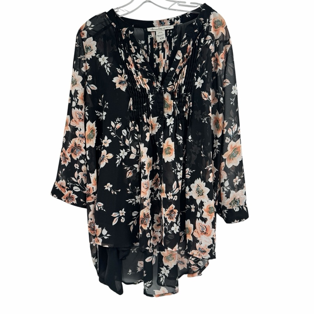 American Rag Black Floral Blouse XXL